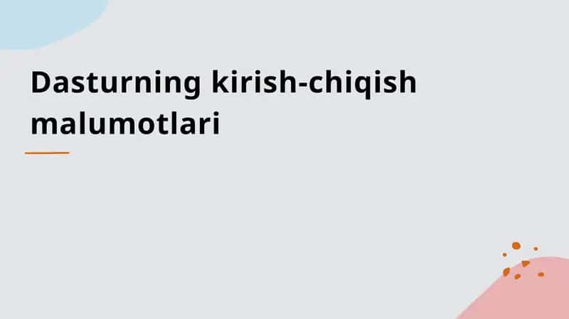 Dasturning kirish-chiqish malumotlari