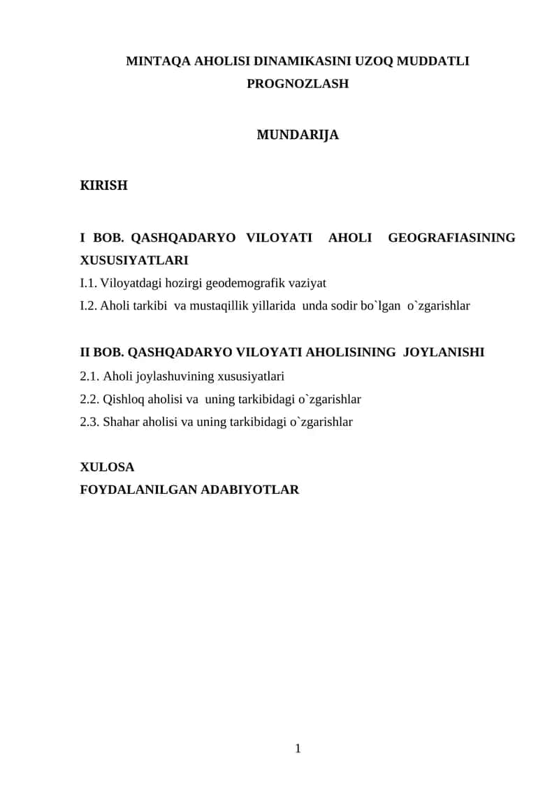 MINTAQA AHOLISI DINAMIKASINI UZOQ MUDDATLI PROGNOZLASH