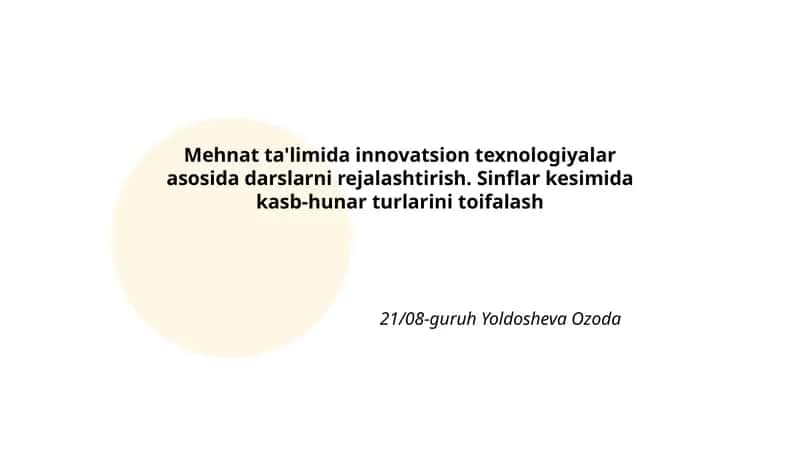 Sinflar kesimida kasb-hunar turlarini toifalash