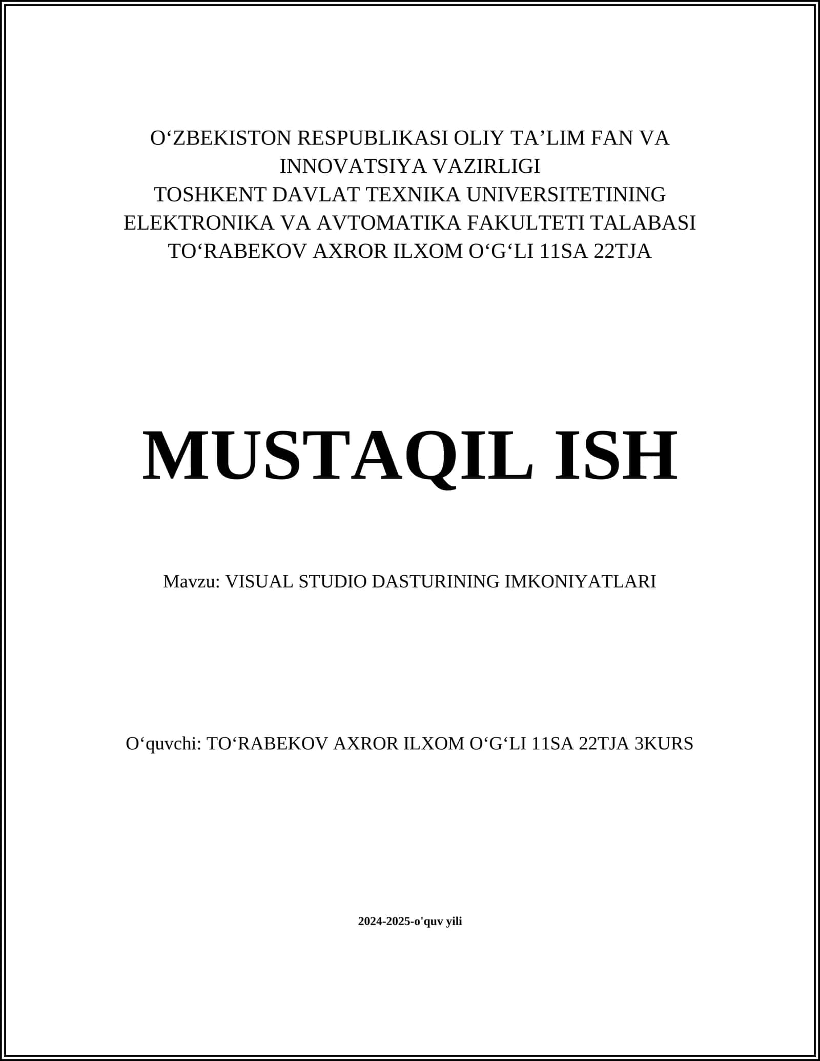 VISUAL STUDIO DASTURINING IMKONIYATLARI