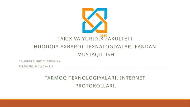 Tarmoq texnologiyalari va internet protokollari