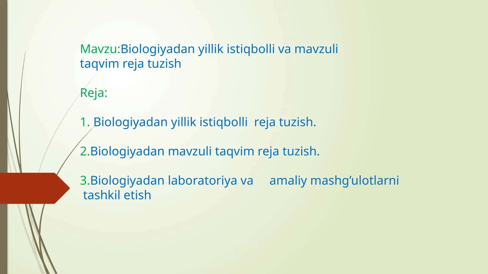 Biologiyadanyillikistiqbollivamavzulitaqvimrejatuzish
