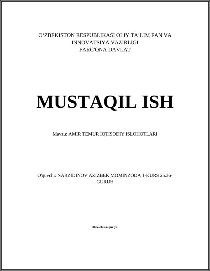 AMIR TEMUR IQTISODIY ISLOHOTLARI