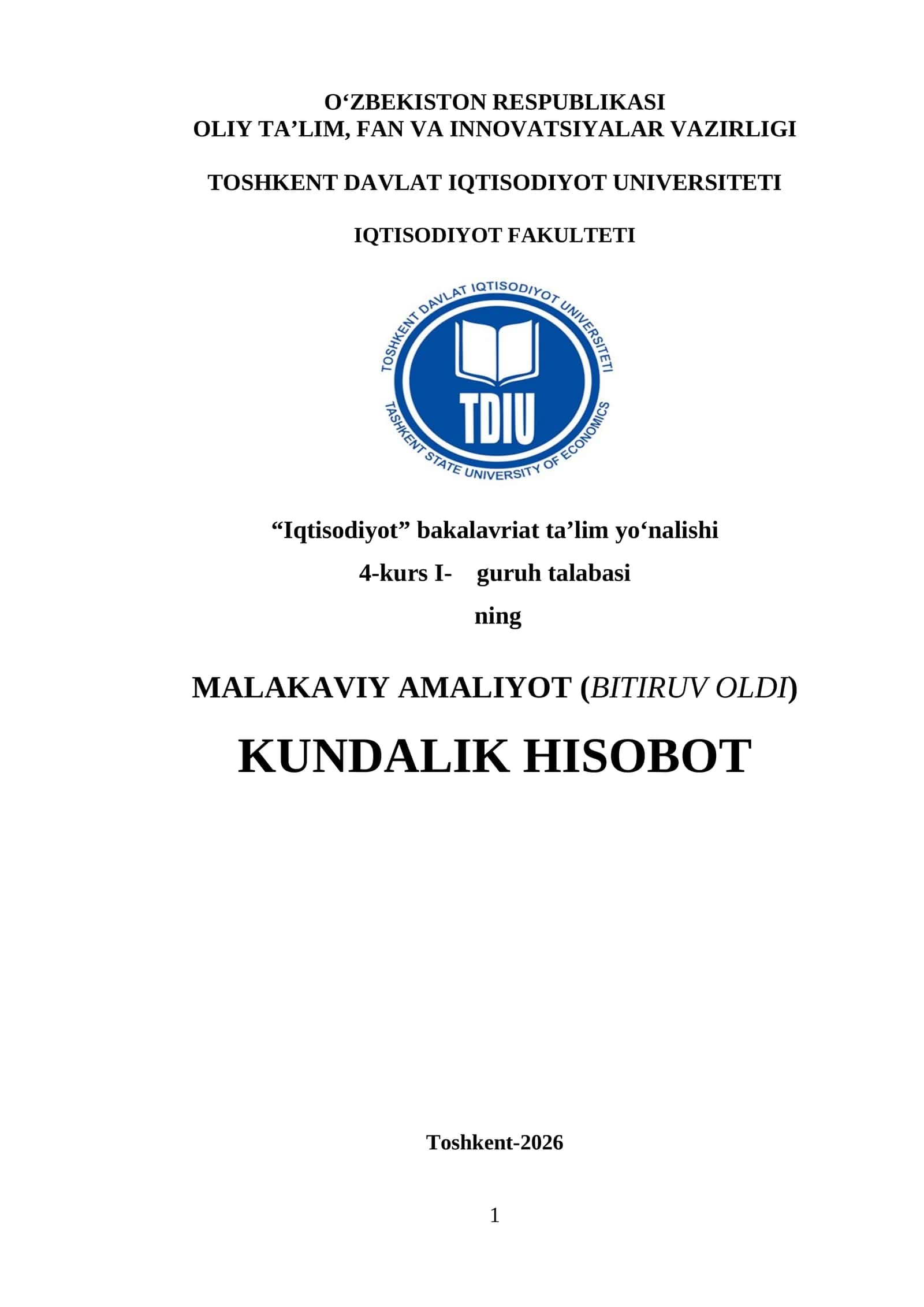 Qurilish va muhandislik sohasida faoliyat yurituvchi korxona MCHJ Amaliyot hisoboti.