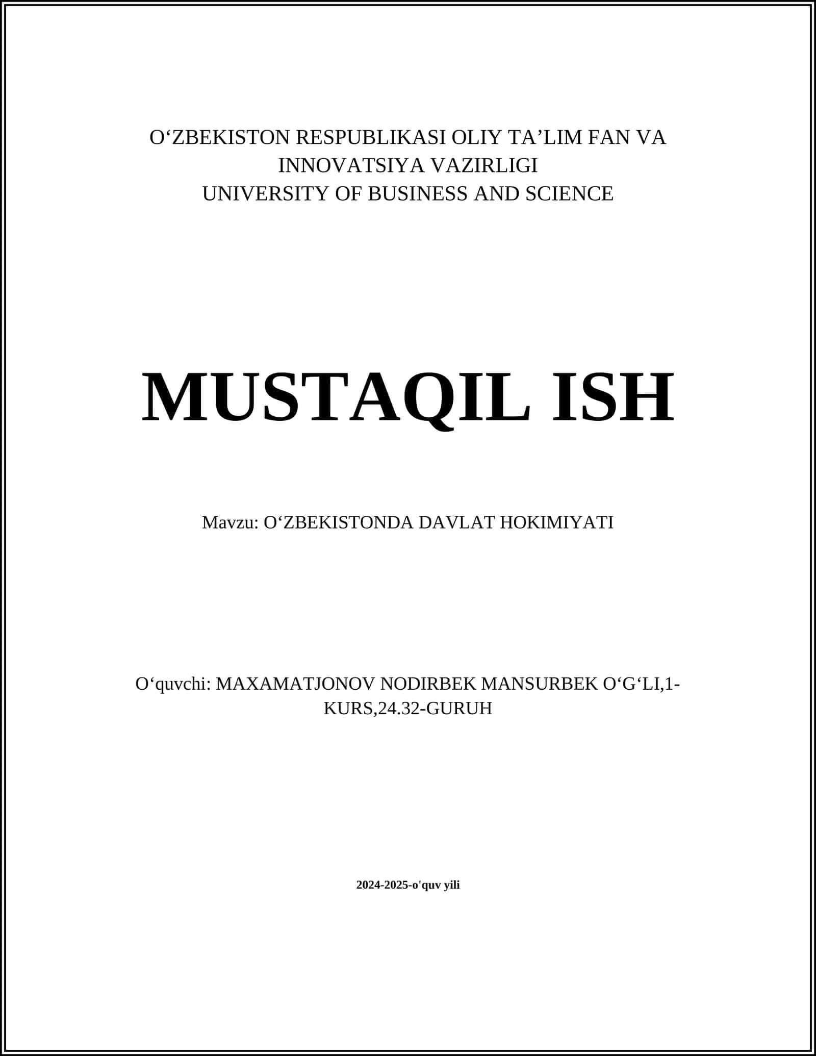 Oʻzbekistonda Davlat Hokimiyati