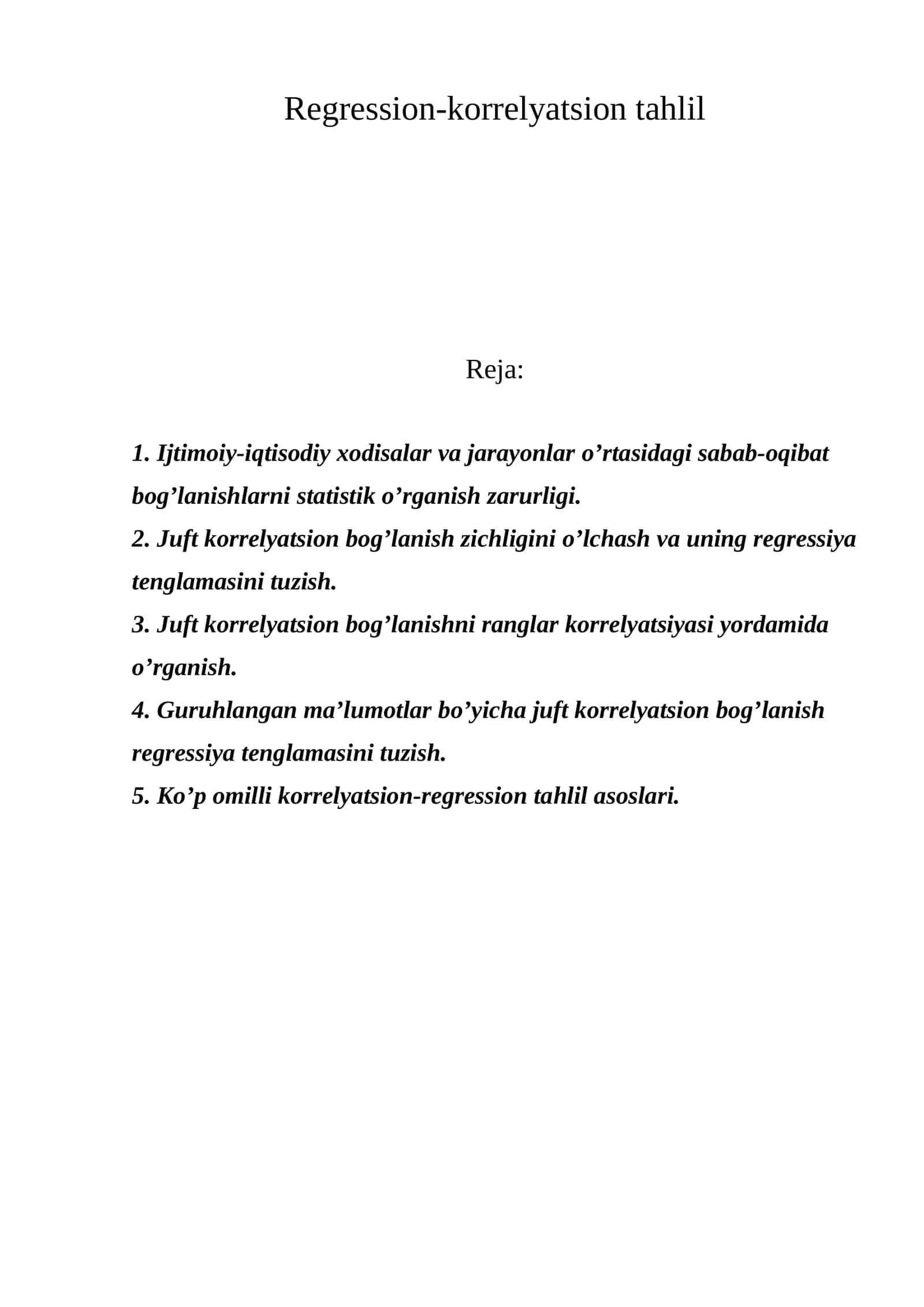 Regression-korrelyatsion tahlil