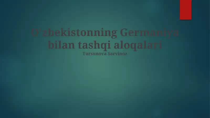 O'zbekistonning Germaniya bilan tashqi aloqalari