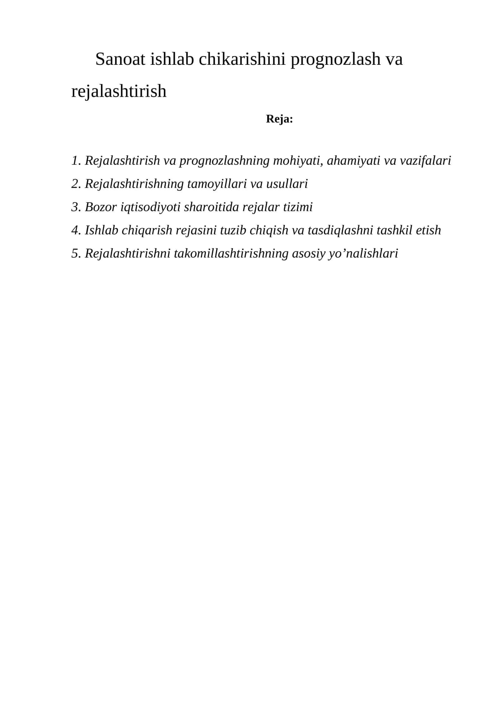 Rejalashtirish va prognozlash