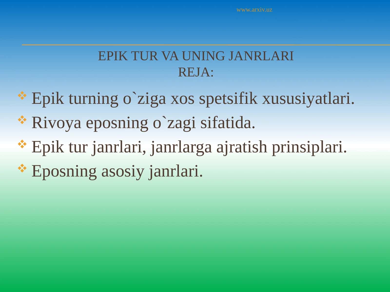 Epik tur va uning janrlariReja