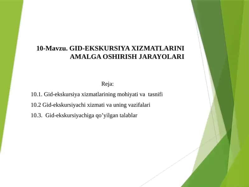 GID-EKSKURSIYA XIZMATLARINI AMALGA OSHIRISH JARAYOLARI
