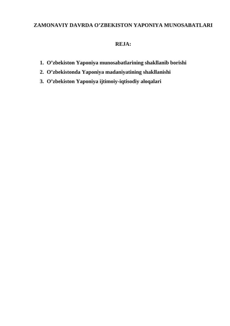 O'zbekiston Yaponiya munosabatlari