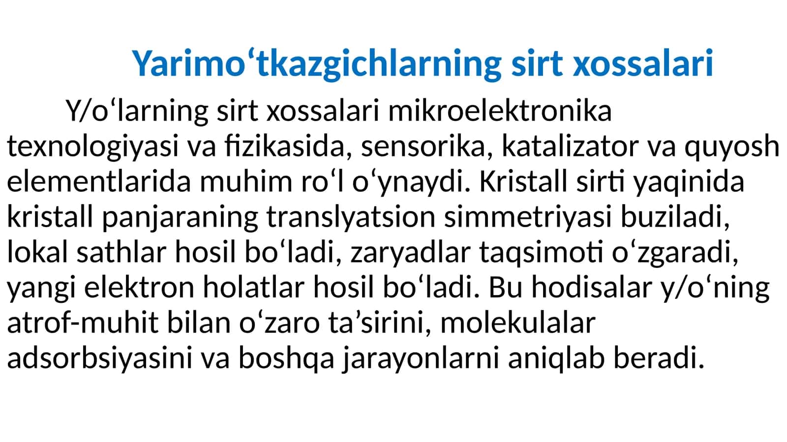 Yarimoʻtkazgichlarning sirt xossalari