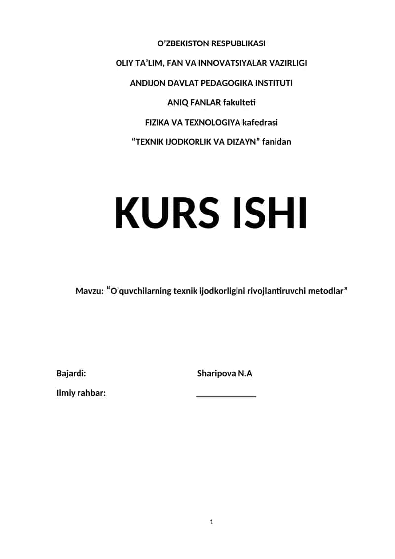 "O’quvchilarning texnik ijodkorligini rivojlantiruvchi metodlar"