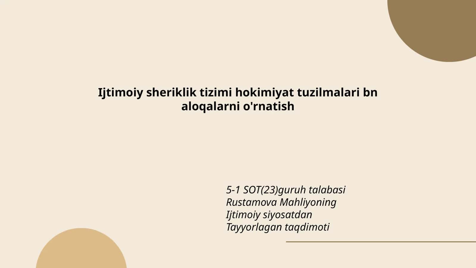 Ijtimoiy sheriklik tizimi hokimiyat tuzilmalari bn aloqalarni o'rnatish