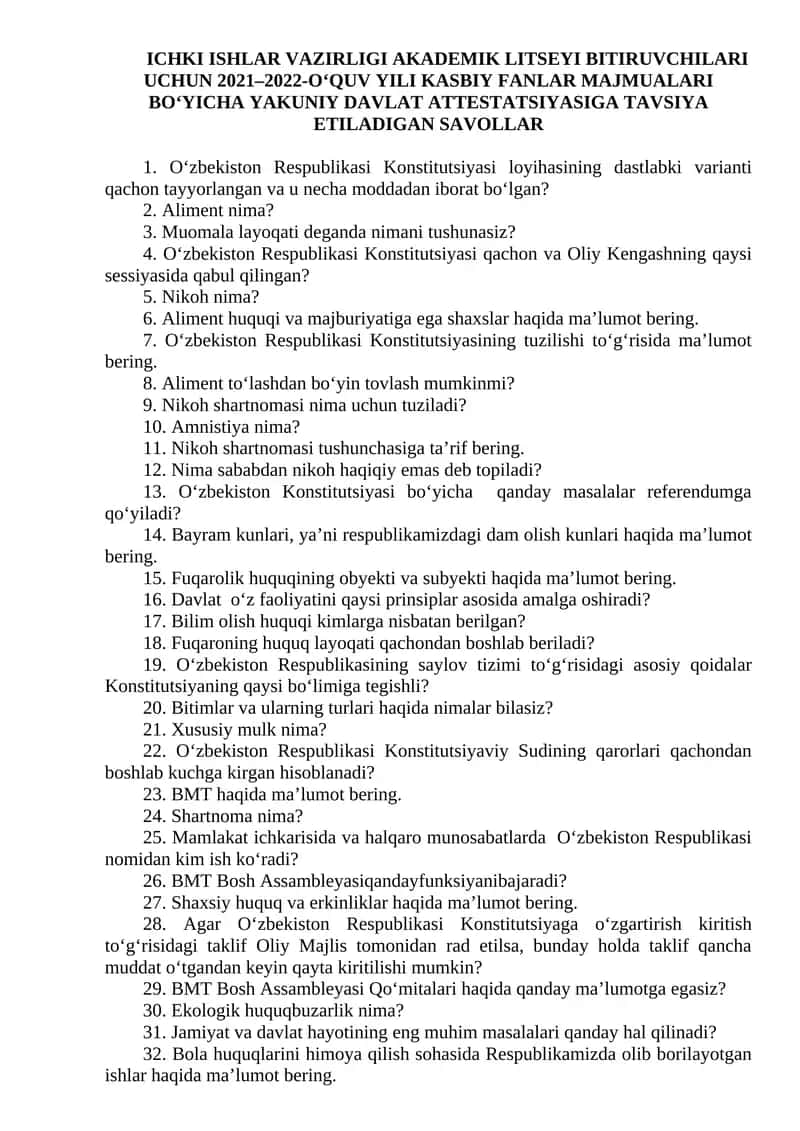 O‘zbekiston Respublikasi Konstitutsiyasi