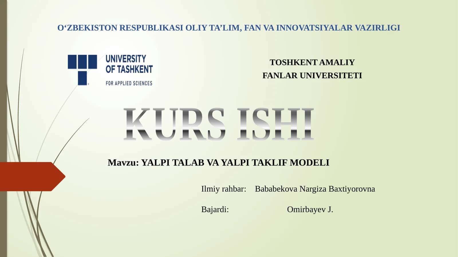 YALPI TALAB VA YALPI TAKLIF MODELI
