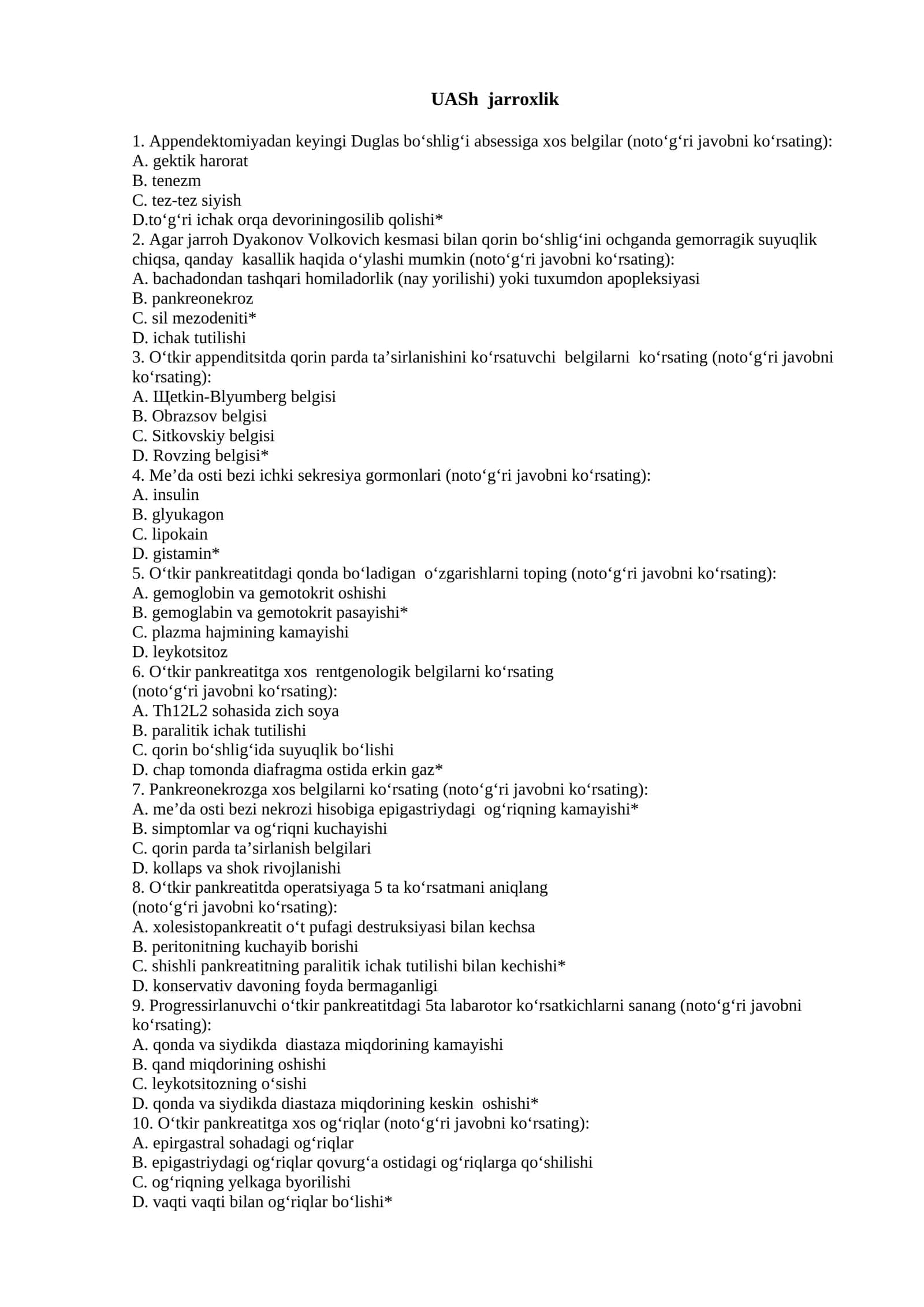 UASh jarroxlik TESTLARI 2026 YIL