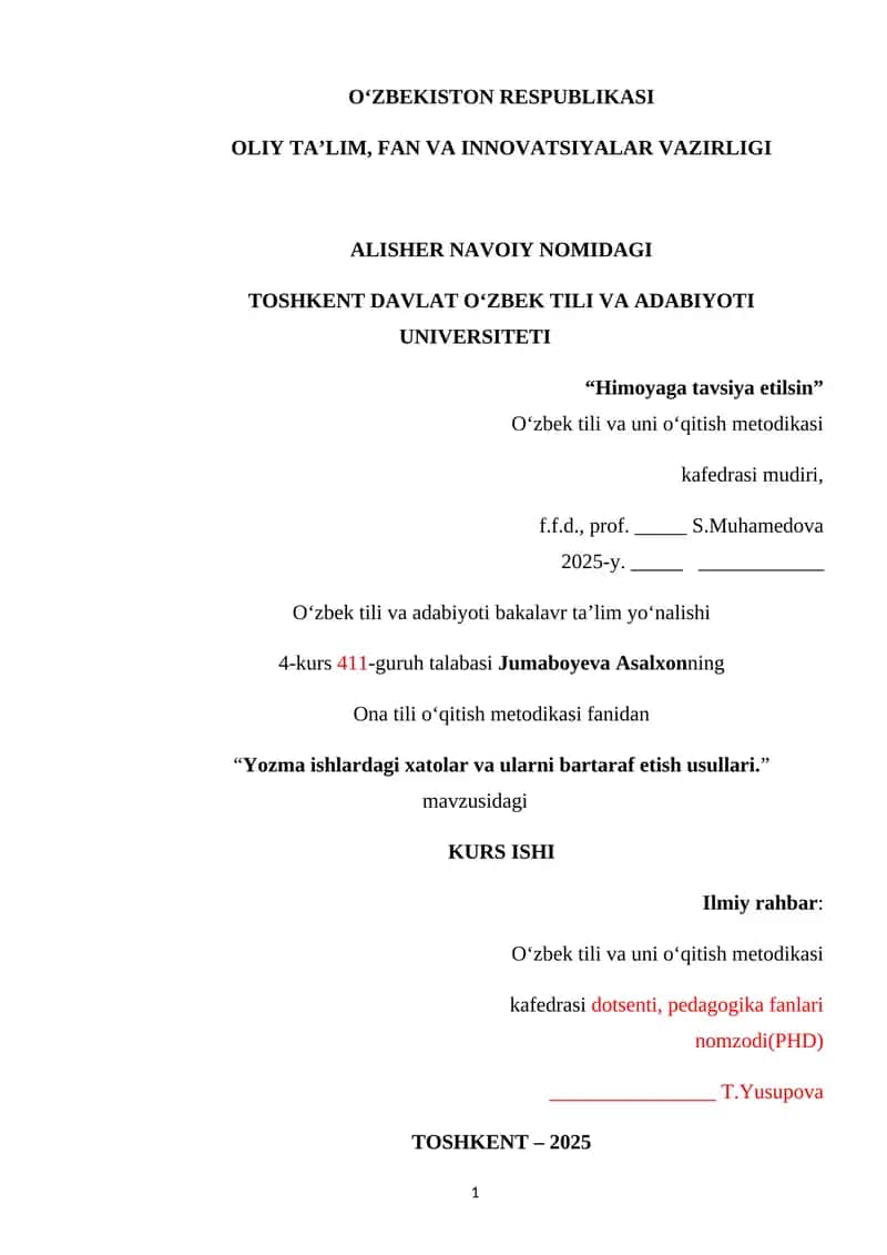 Yozma ishlardagi xatolarni bartaraf etishning samarali usullari