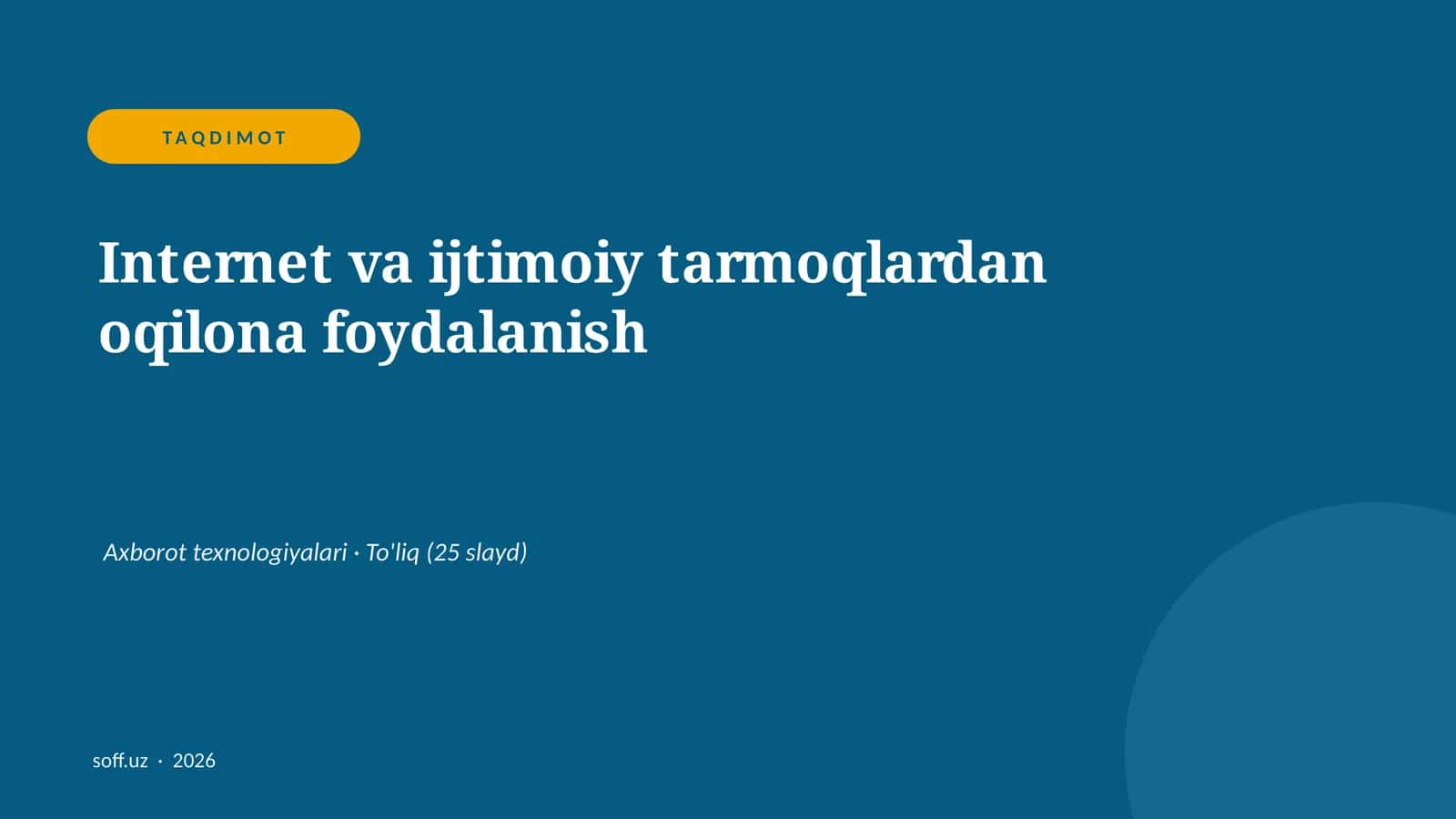 Internet va ijtimoiy tarmoqlardan oqilona foydalanish