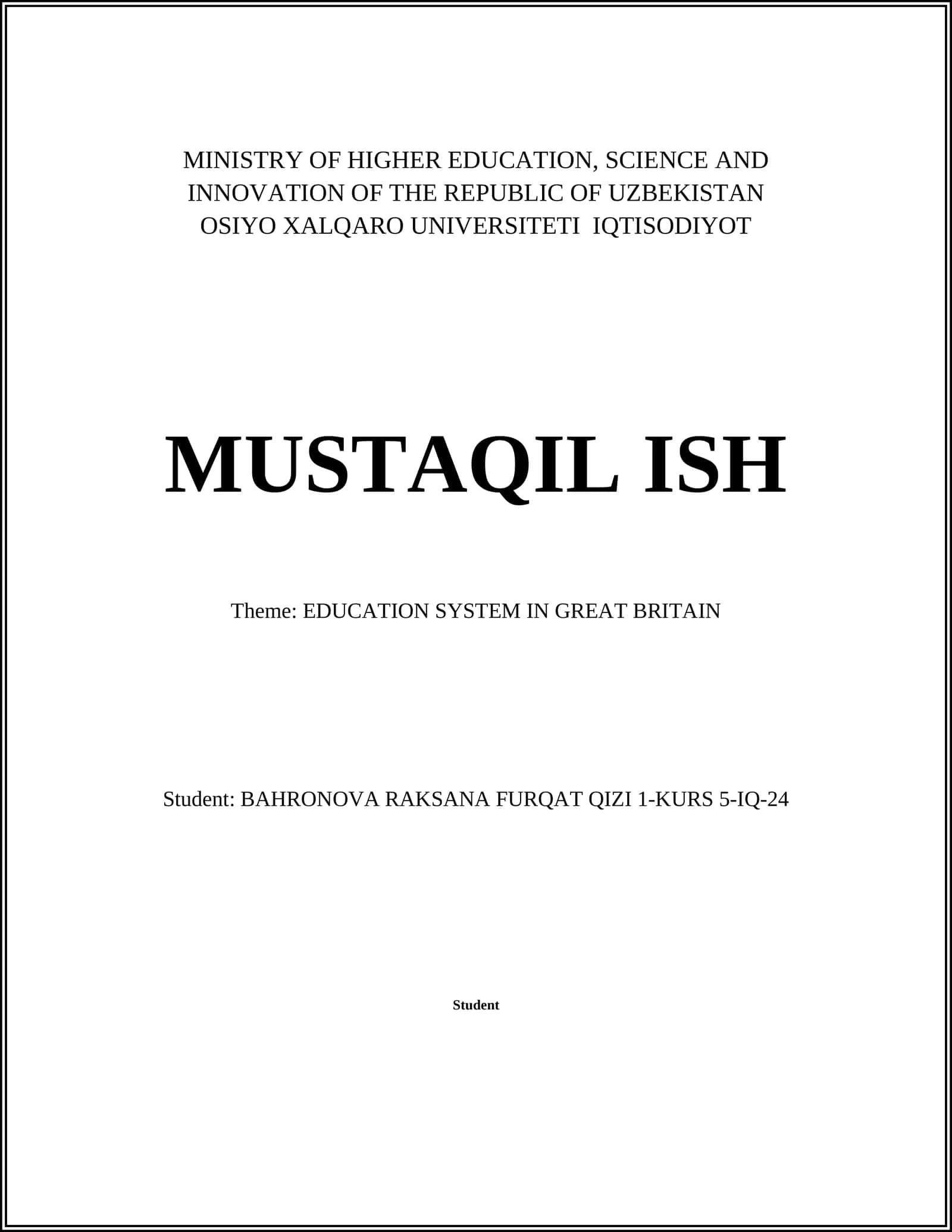 EDUCATION SYSTEM IN GREAT BRITAIN