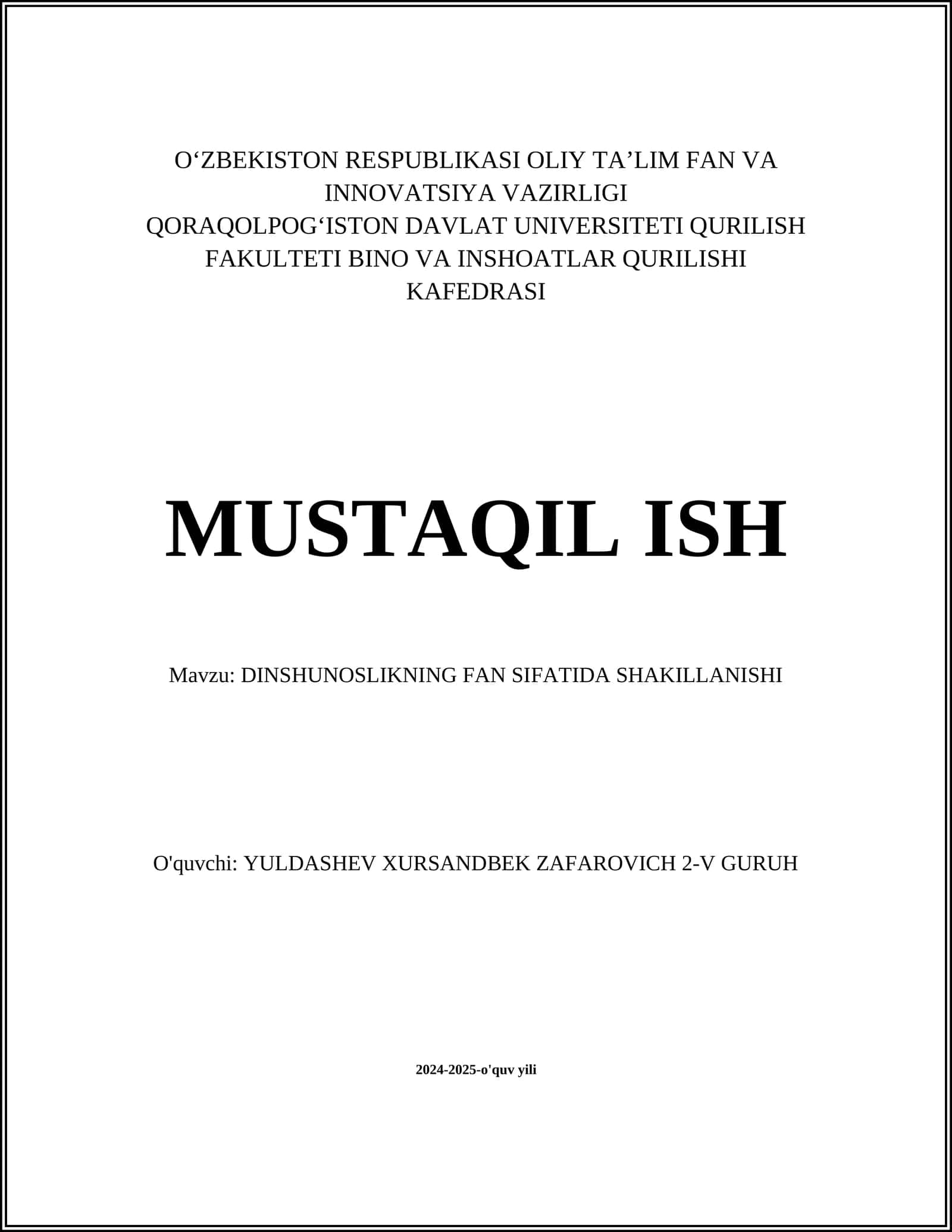 DINSHUNOSLIKNING FAN SIFATIDA SHAKILLANISHI