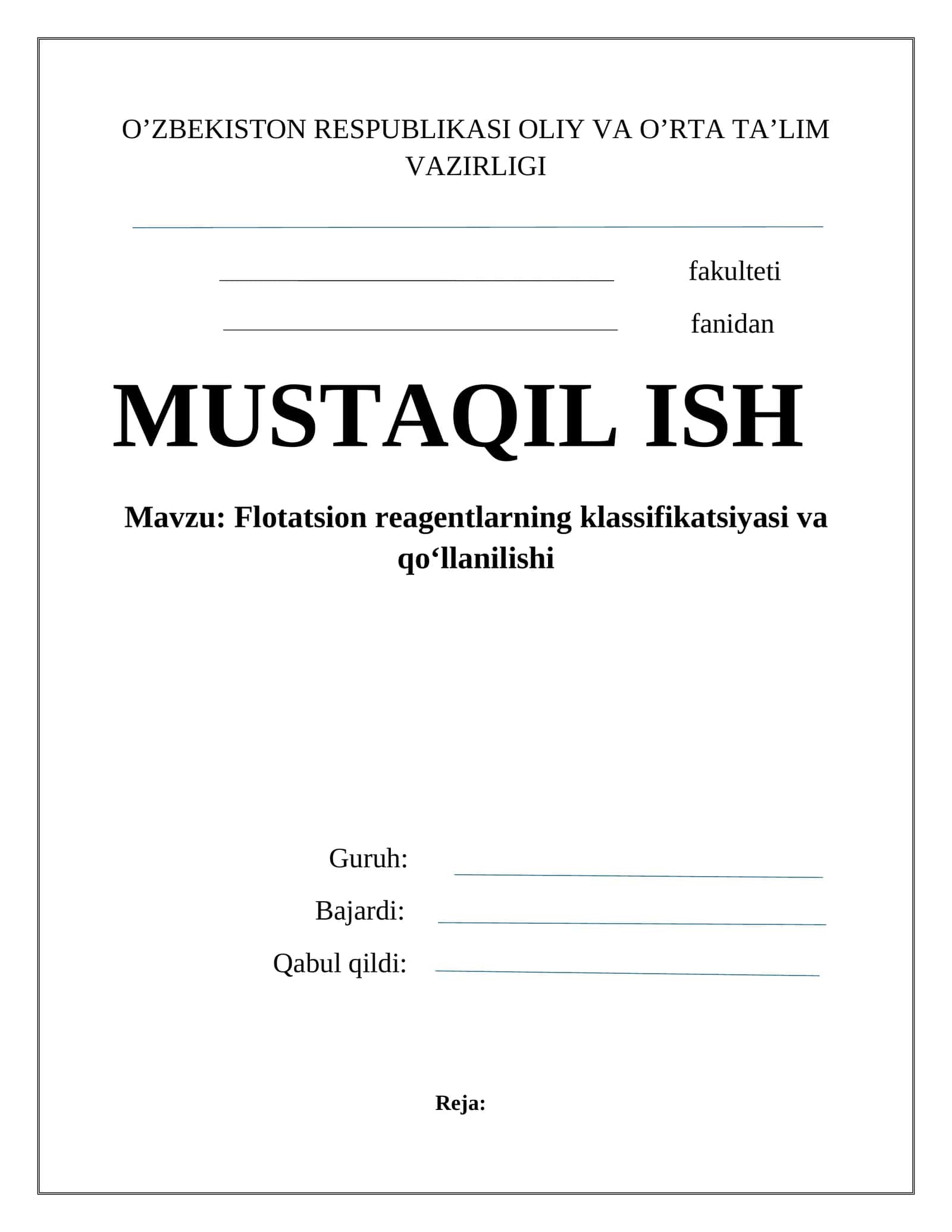 Flоtаtsiоn rеаgеntlаrning klаssifikаtsiyasi vа qo‘llаnilishi