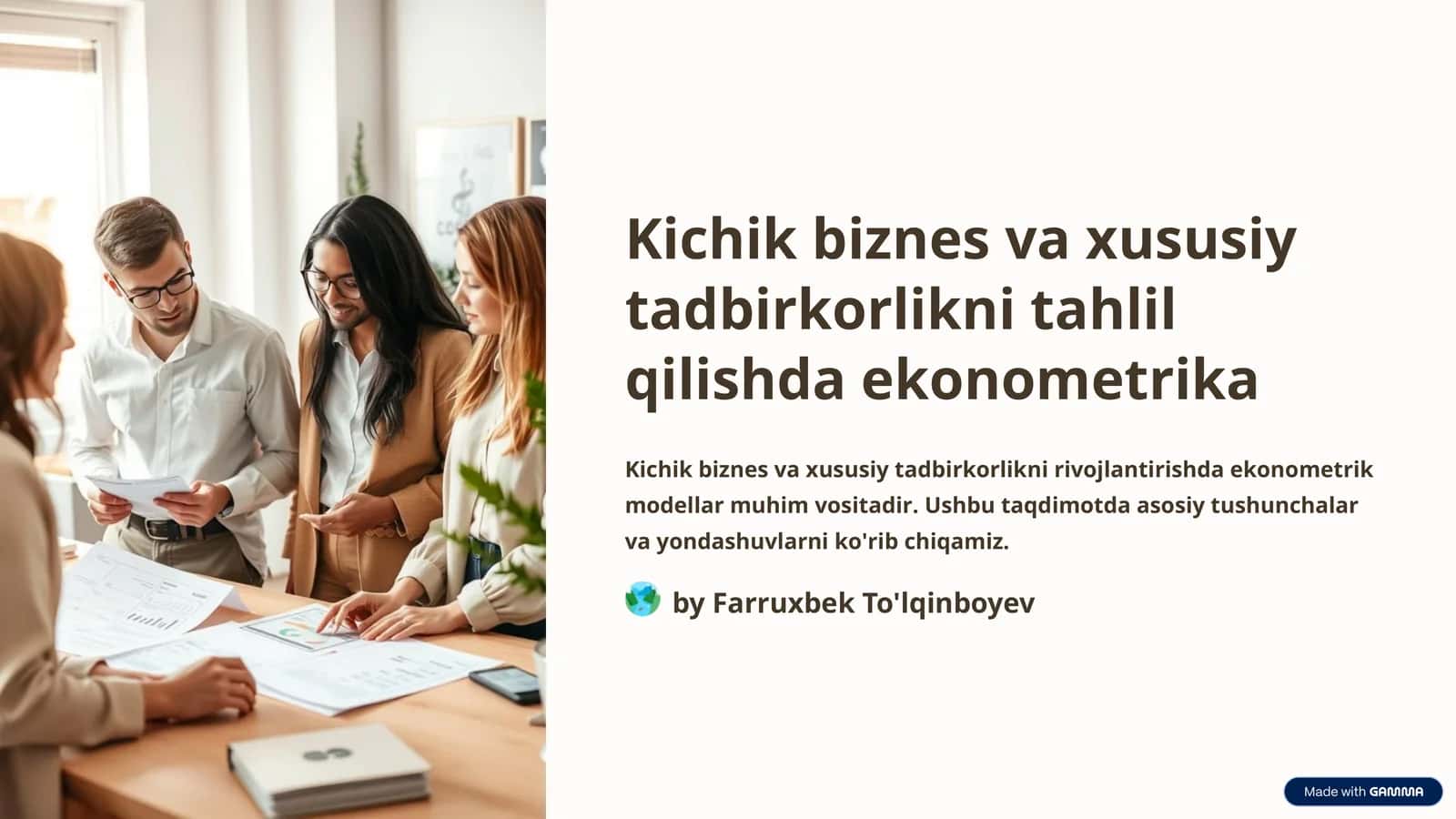 Kichik biznes va xususiy tadbirkorlikni tahlil qilishda ekonometrika