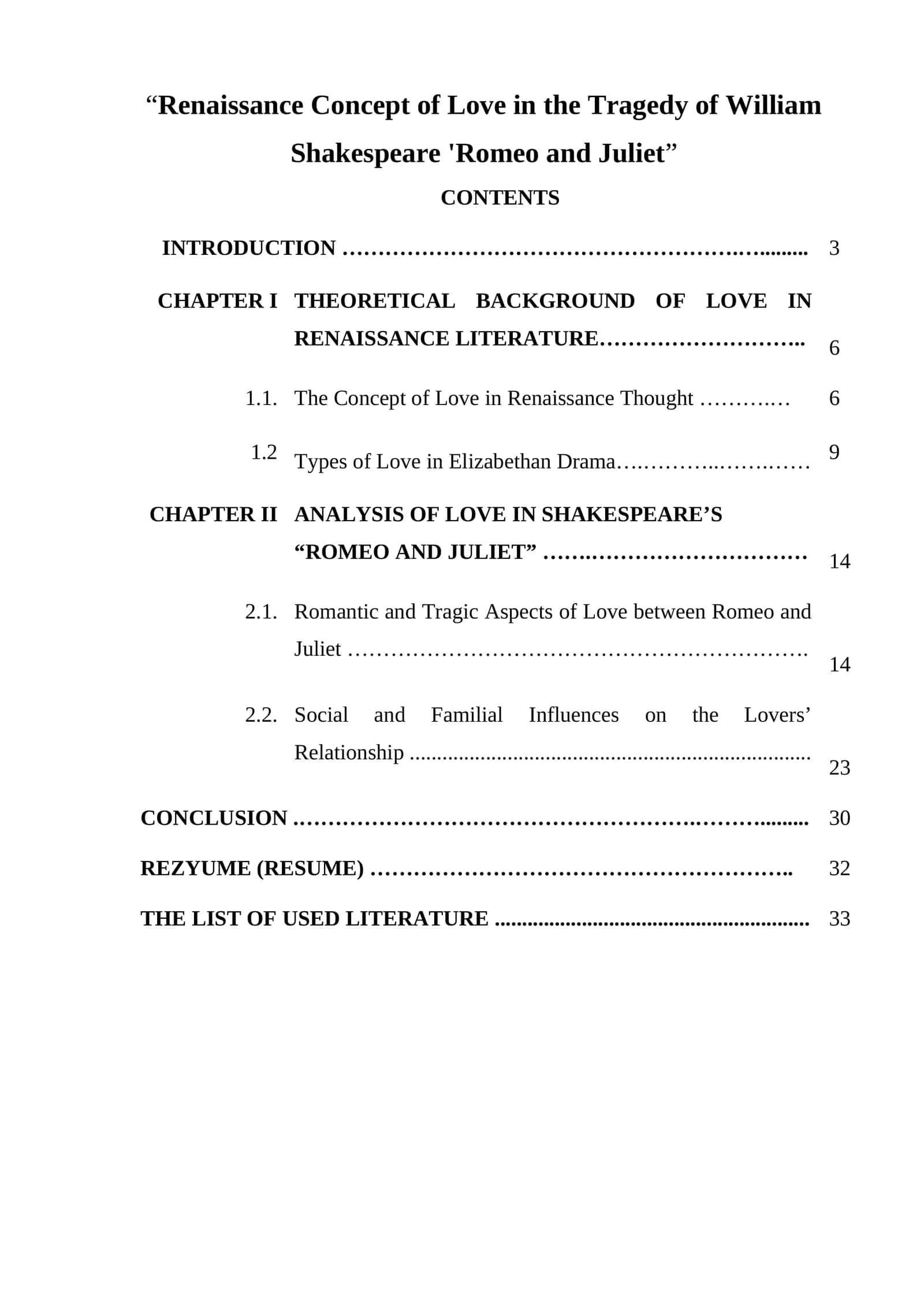 Renaissance Concept of Love in the Tragedy of William Shakespeare 'Romeo and Juliet'