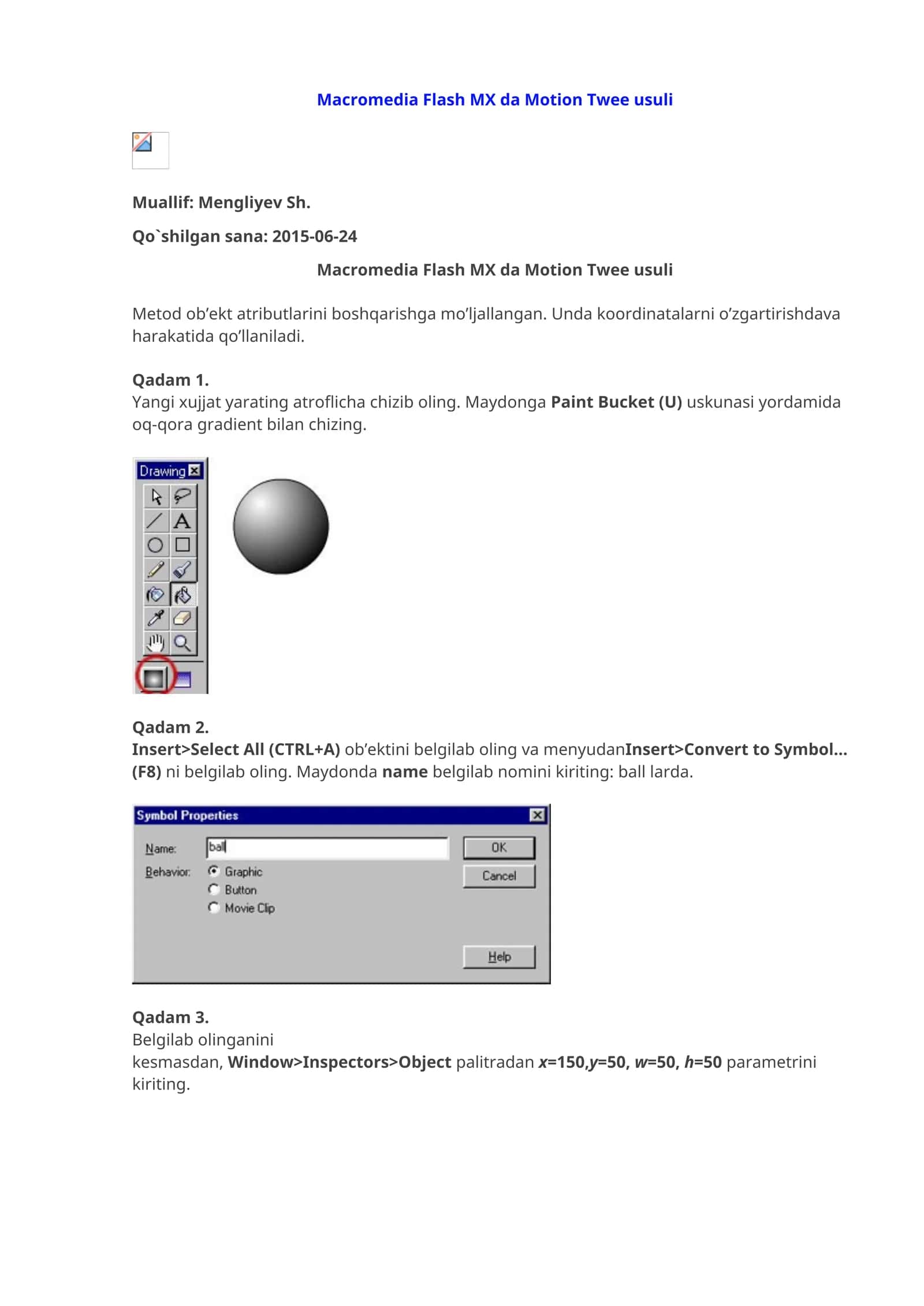 Macromedia Flash MX da Motion Twee usuli