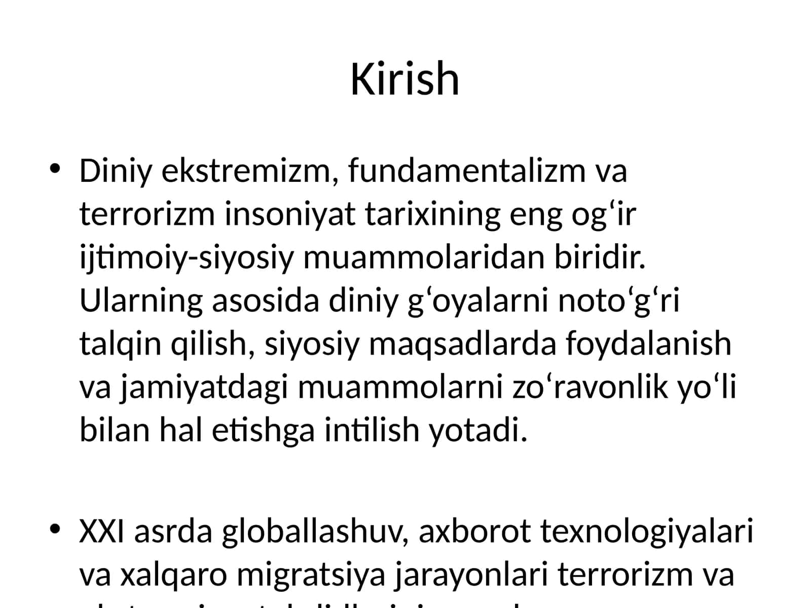 Diniy ekstremizm, fundamentalizm va terrorizm