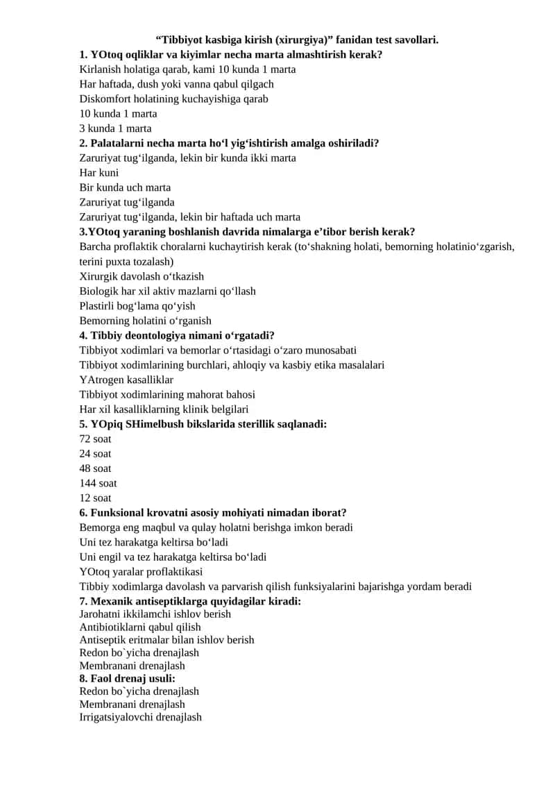 Tibbiyot kasbiga kirish (xirurgiya)