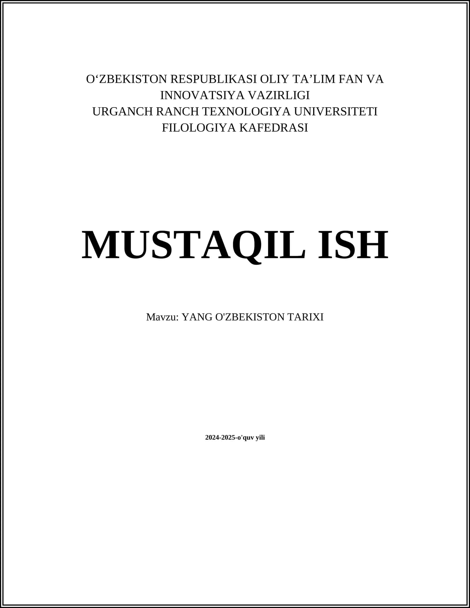 YANG O'ZBEKISTON TARIXI