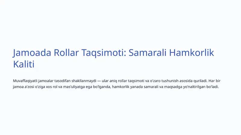 Jamoada Rollar Taqsimoti