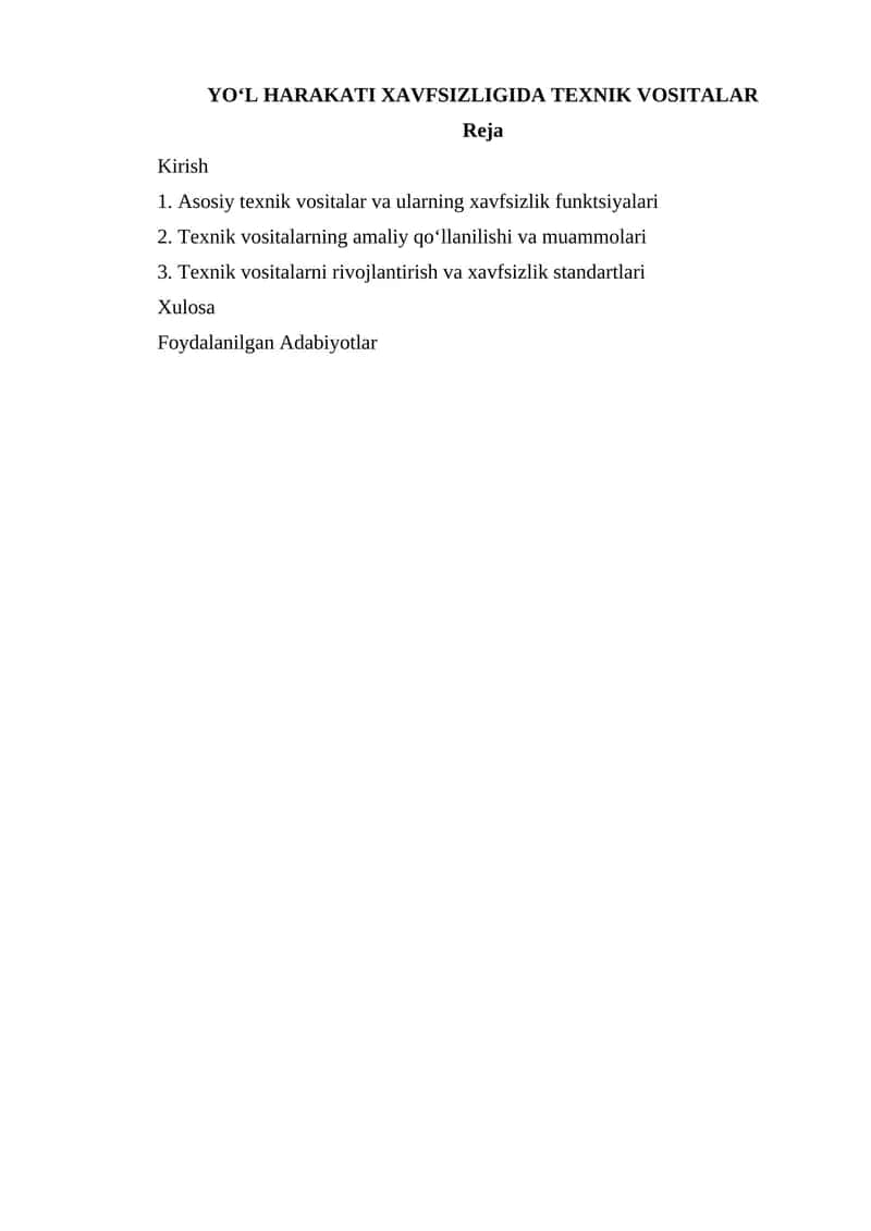 Yoʻl Harakati Xavfsizligida Texnik Vositalar