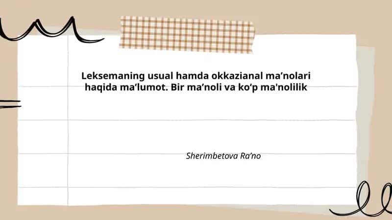 Leksemaning usual hamda okkazianal maʼnolari