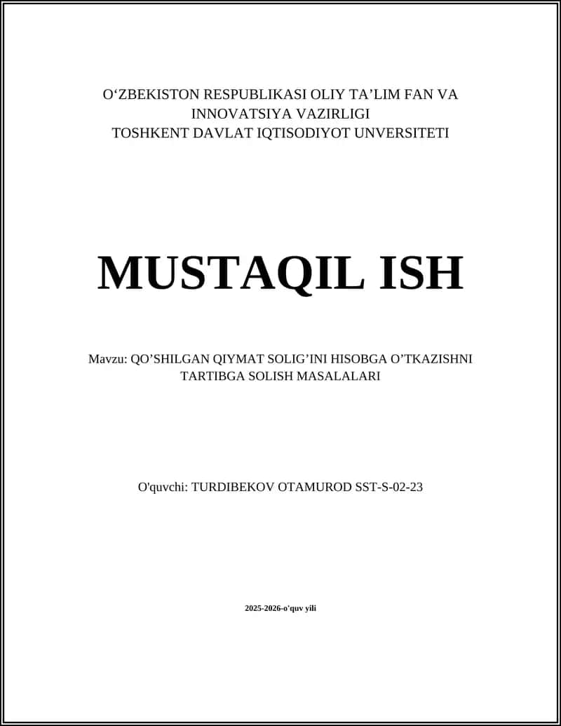 Qo‘shilgan Qiymat Solig‘ini Hisobga O‘tkazish