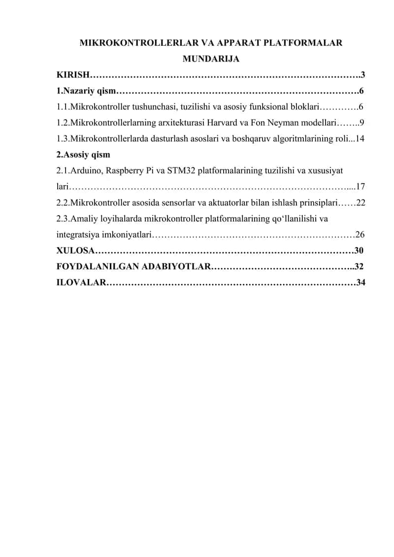 MIKROKONTROLLERLAR VA APPARAT PLATFORMALAR