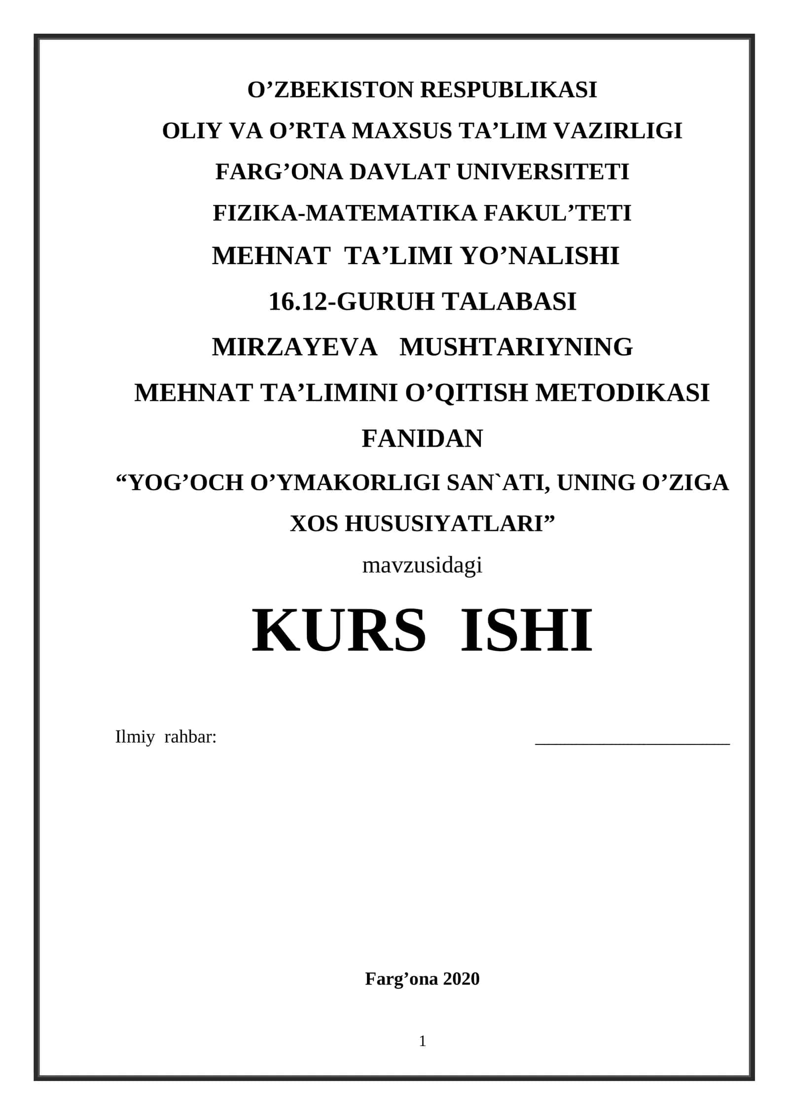 Yog’och o’ymakorligi sanati