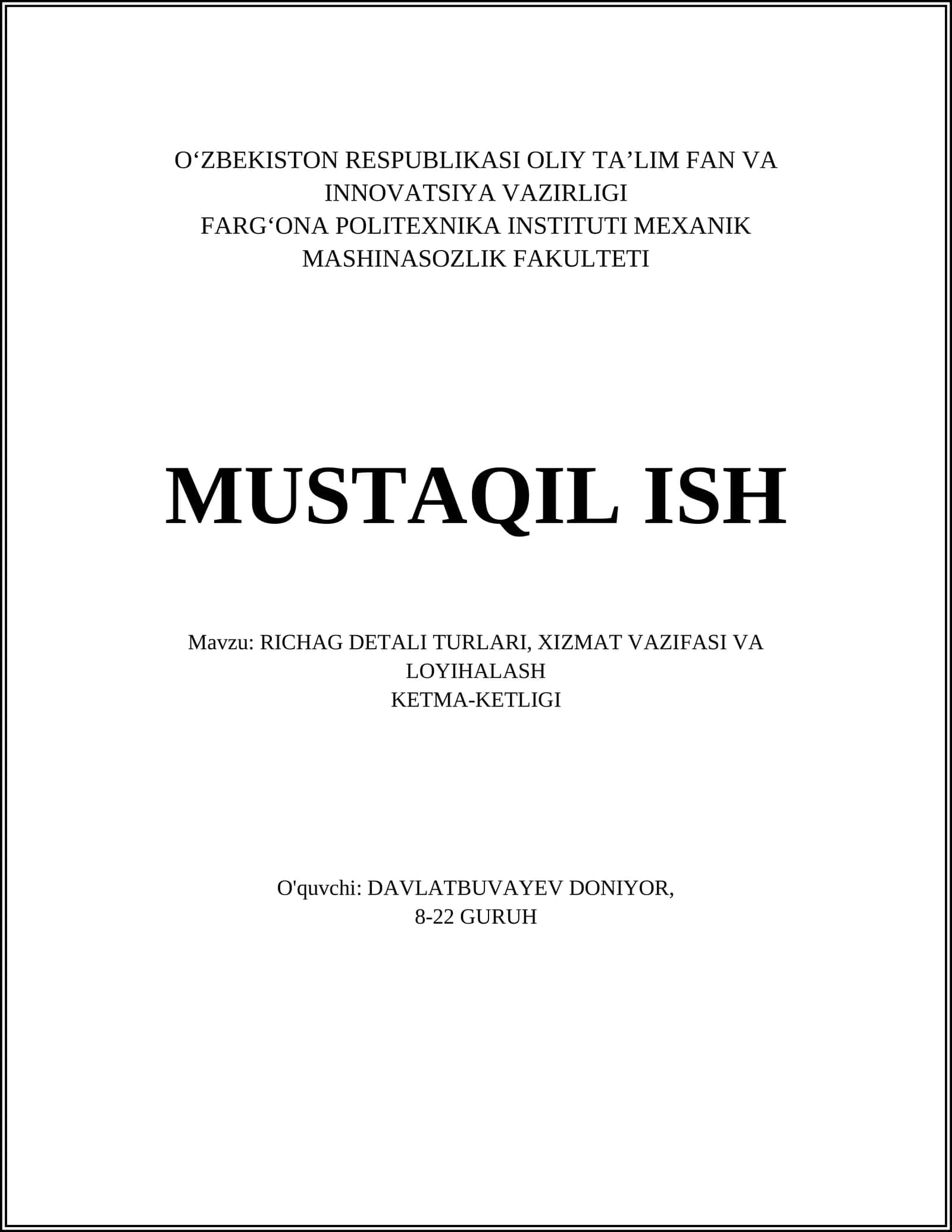 RICHAG DETALI TURLARI