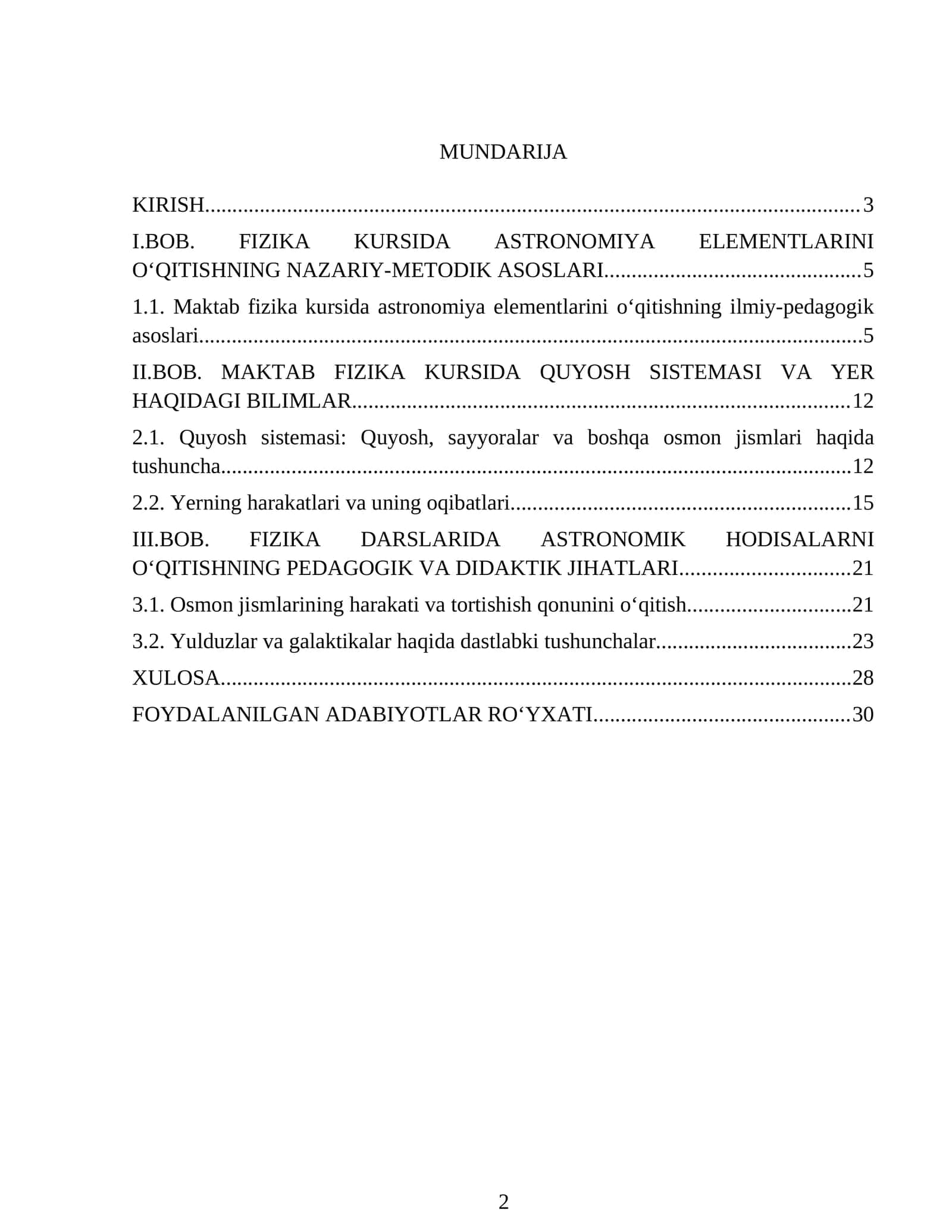 MAKTAB FIZIKA KURSIDA ASTRONOMIYA ELEMENTLARINI O‘QITISHNING NAZARIY-METODIK ASOSLARI