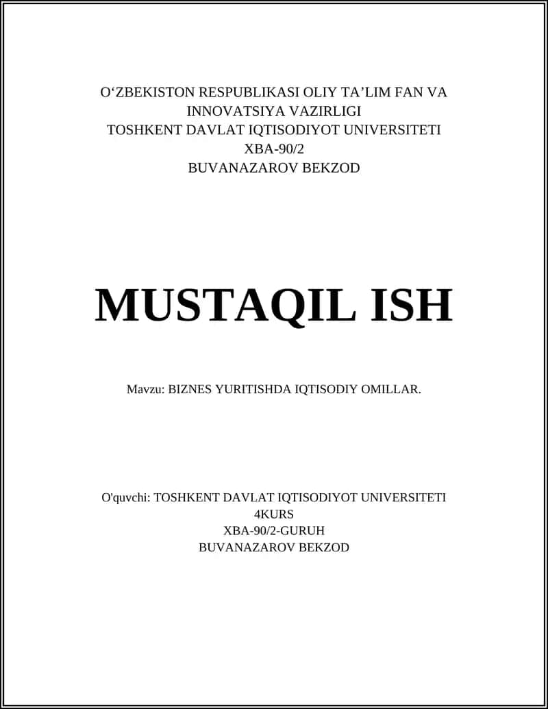BIZNЕS YURITISHDА IQTISОDIY ОMILLАR