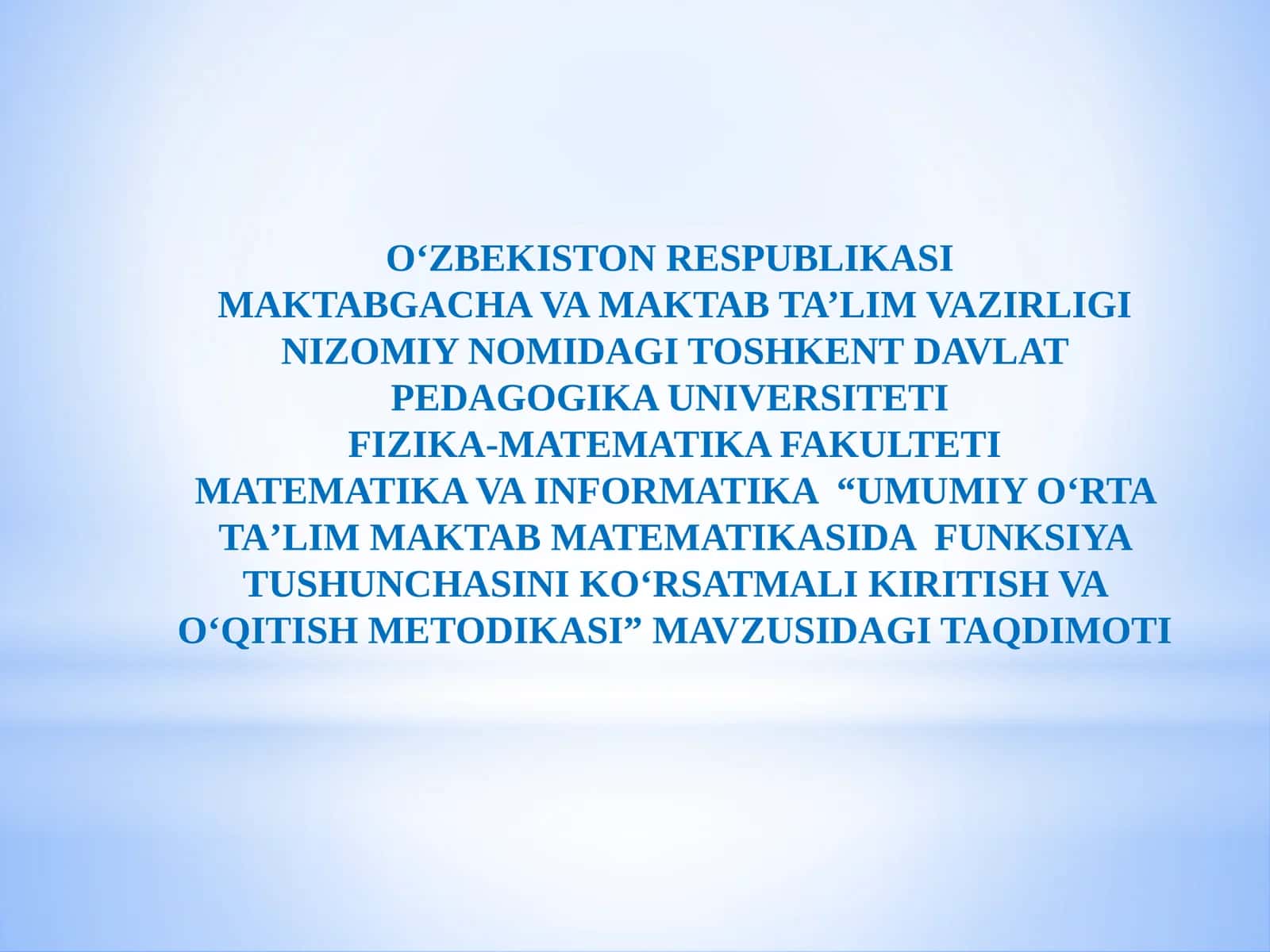 Umumiy oʻrta taʼlim maktab matematikasida funksiya tushunchasini koʻrsatmali kiritish va oʻqitish metodikasi