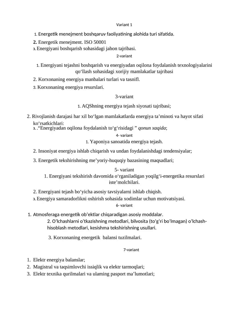 Energetik menejment va energiyani boshqarish