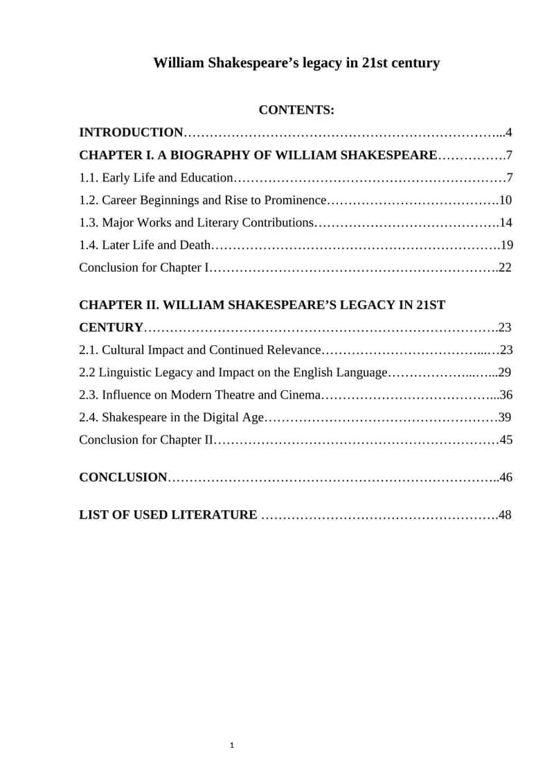 William Shakespeare’s legacy in 21st century