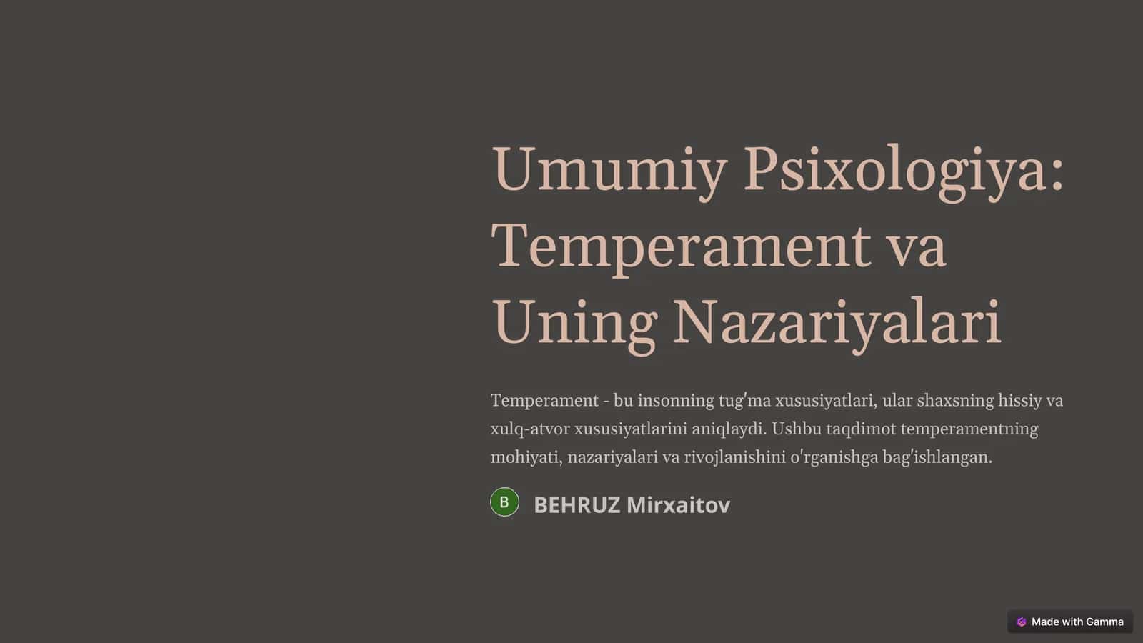 Umumiy Psixologiya: Temperament va Uning Nazariyalari