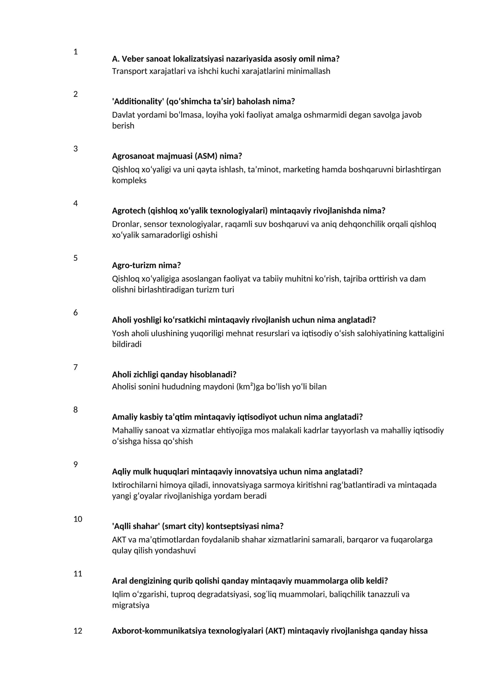 Mintaqaviy iqtisodiyot fanidan 248 ta savol-javoblar to‘plami