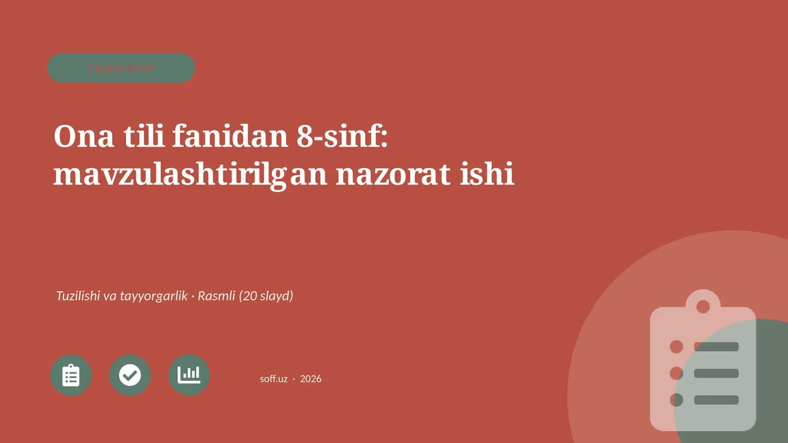 Ona tili fanidan 8-sinf: mavzulashtirilgan nazorat ishi
