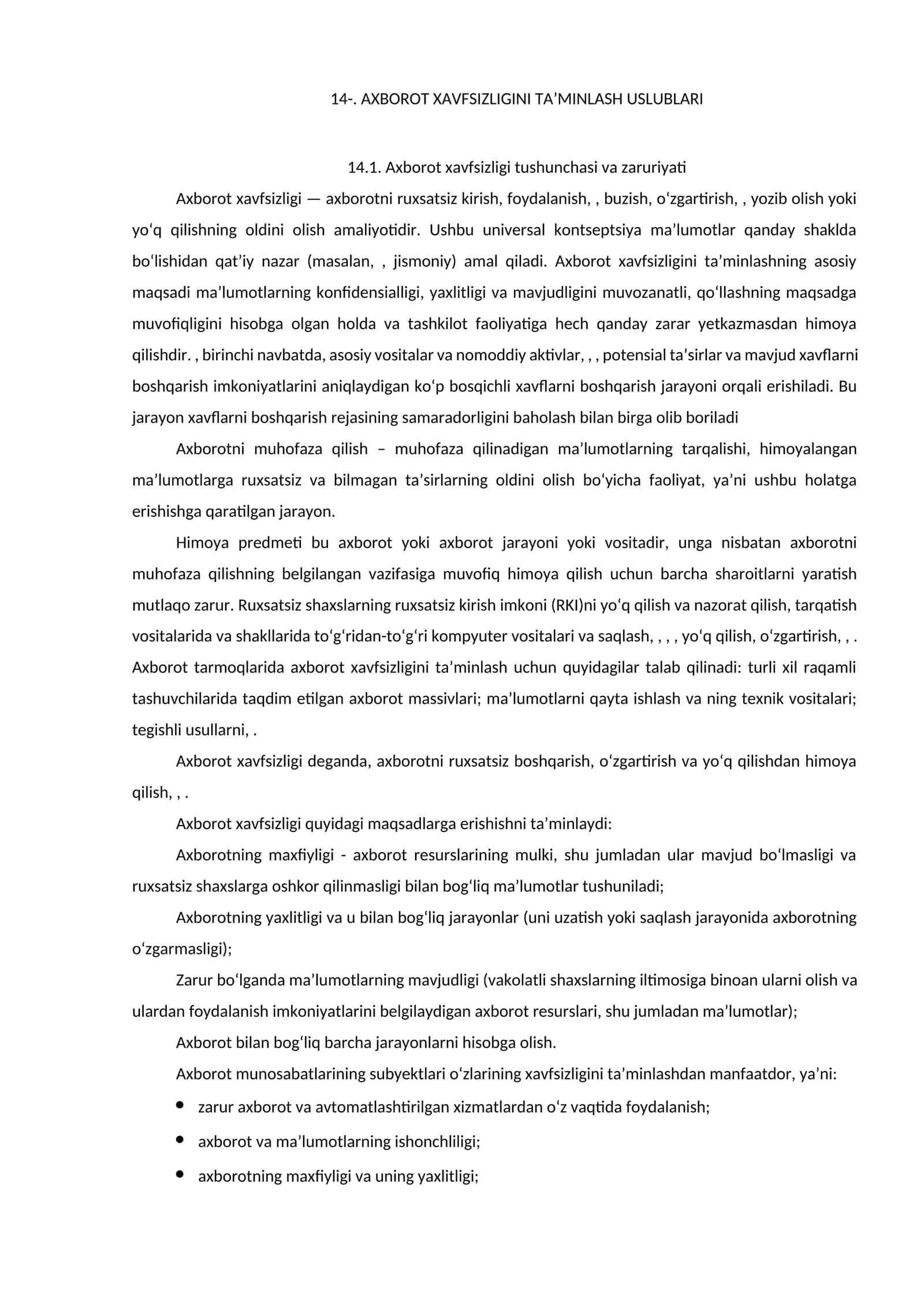 Axborot xavfsizligi ta’minlash uslublari