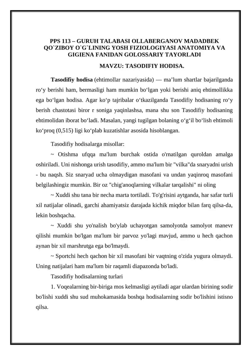 YOSH FIZIOLOGIYASI ANATOMIYA VA GIGIENA FANIDAN GOLOSSARIY