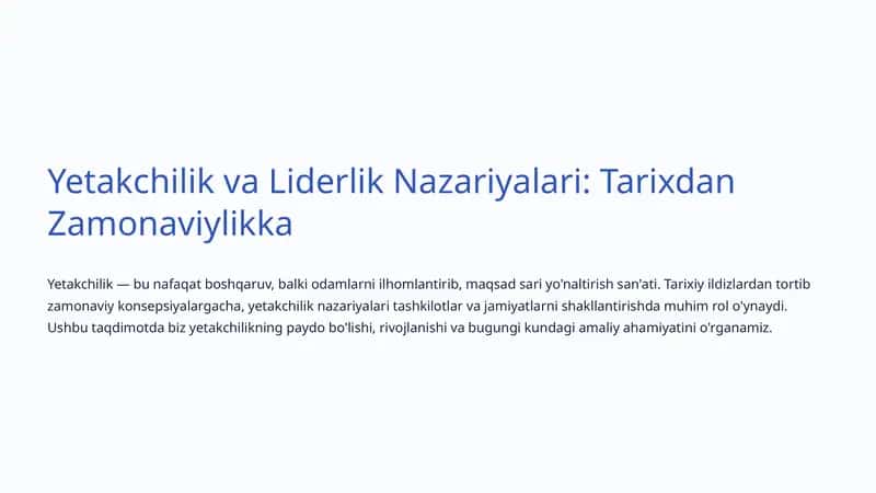 Yetakchilik va Liderlik Nazariyalari